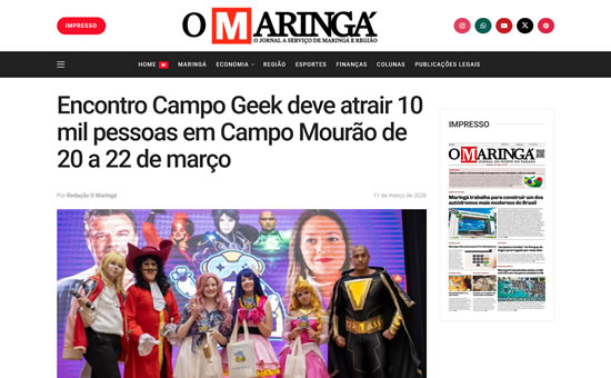 O Maringá - Campo Geek deve atrair 10 mil pessoas em Campo Mourão de 20 a 22 de março