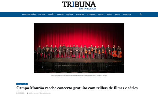 Jornal Tribuna do Interior - Campo Mourão recebe concerto gratuito com temas de filmes e séries